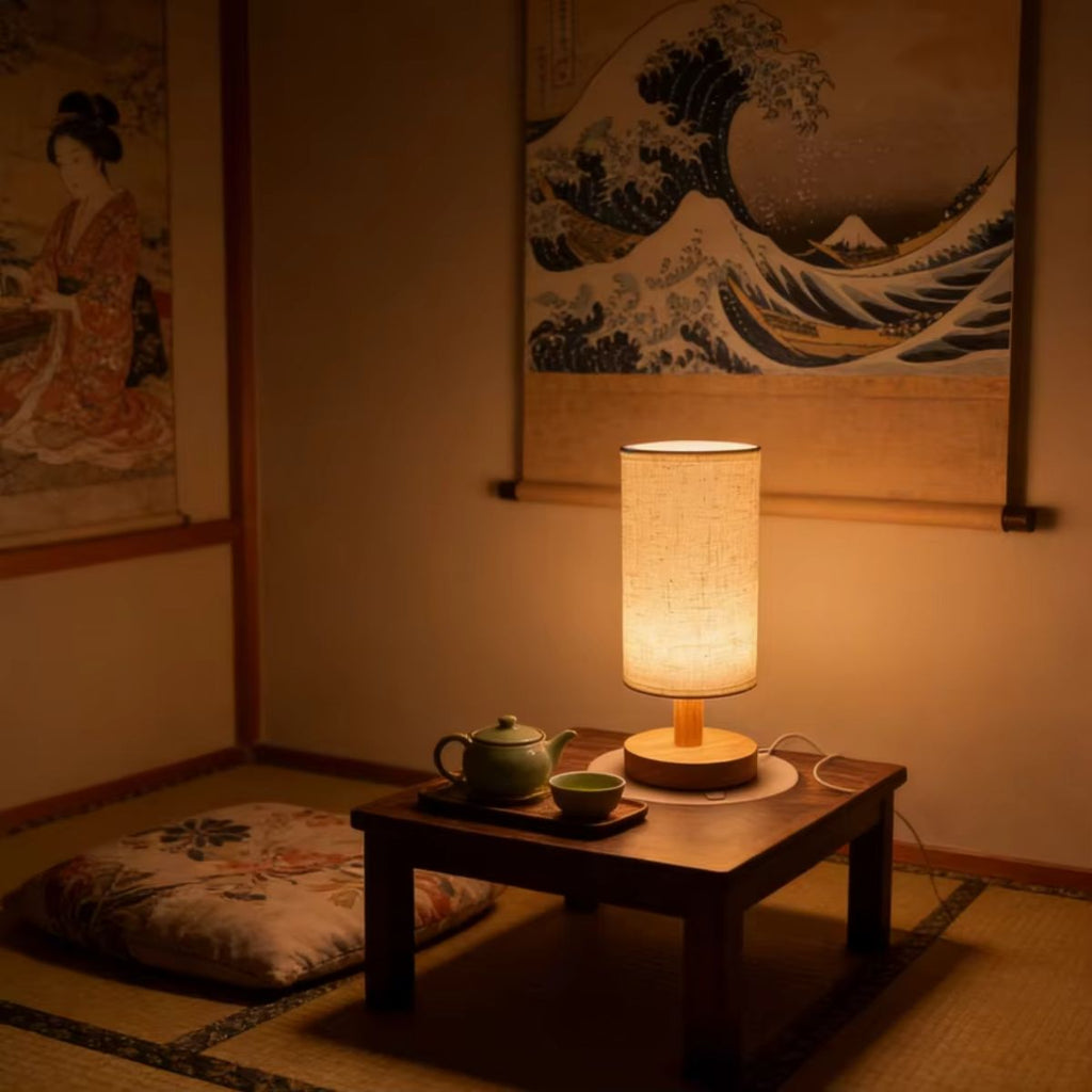 Cozy Wooden Bedside Lamp with Linen Shade